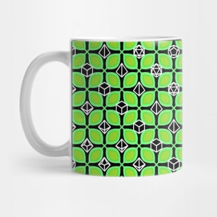 1970s Retro Inspired Polyhedral Dice Set and Leaf Seamless Pattern - Green Mug